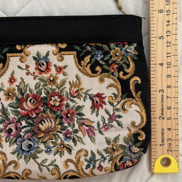 1950s Floral Petit Point Handbag Gold Frame Chain Strap Macau Vintage Mint Cond - Picture 4 of 6